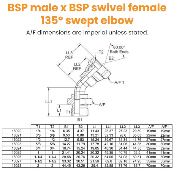 1/4 BSP M/F 135° Swept Hydraulic Adaptor